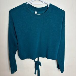 Fabletics Tie Back Sweatshirt Women's size med Blue Fleece Adjustable FLAWED